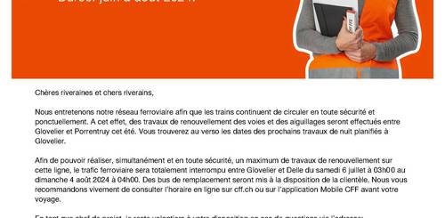 CFF - Avis de travaux Glovelier