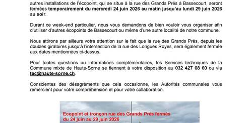 Fermeture temporaire - Ecopoint des 