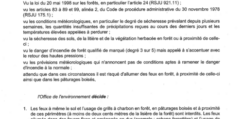 Interdiction partielle des feux en forêt