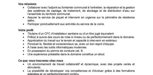 Mise au concours - Agent au service des eaux