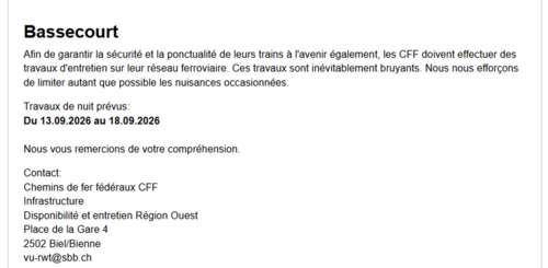 CFF - Travaux de maintenance Bassecourt
