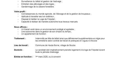 Mise au concours - Berger (F/H) à 100%