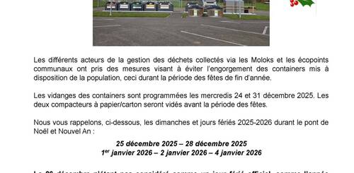 Info vidanges des écopoints durant les fêtes de fin d'année