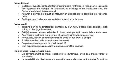 AGENT AU SERVICE DES EAUX (F/H) Taux 80%-100%