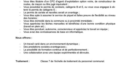 Mise au concours - Voyer communal à 100% (F/H)