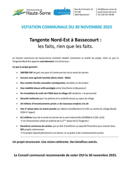 Tangente Nord-Est à Bassecourt : les faits, rien que les faits