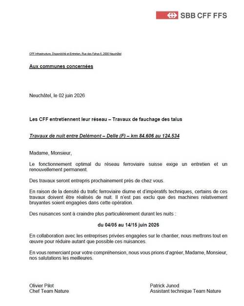 Les CFF entretiennent leur réseau – Travaux de fauchage des talus