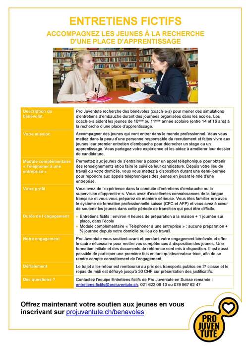 PRO JUVENTUTE - Recherche bénévoles