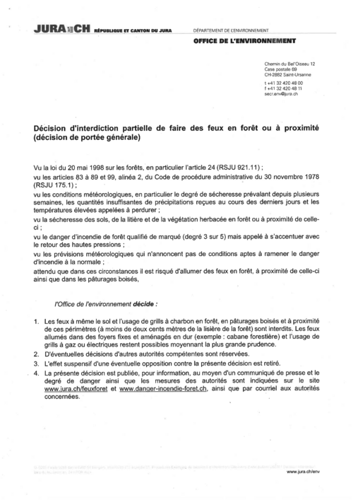 Interdiction partielle des feux en forêt