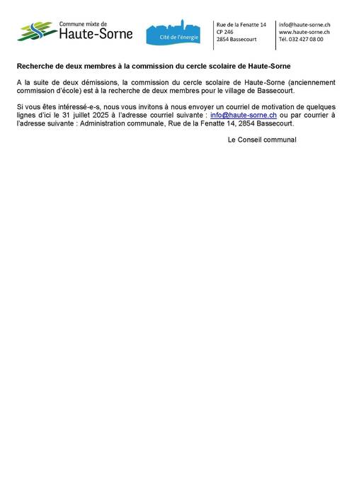 Annonce recherche membre commission d'école