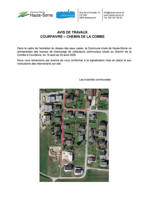 AVIS DE TRAVAUX COURFAIVRE – CHEMIN DE LA COMBE
