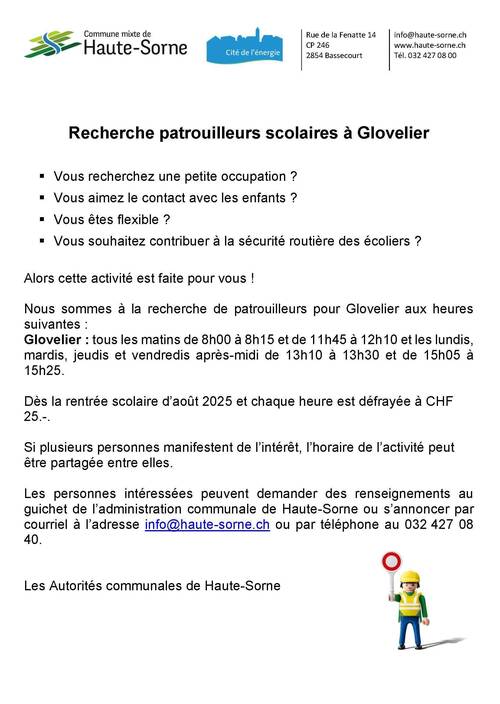 Recherche patrouilleurs scolaires à Glovelier