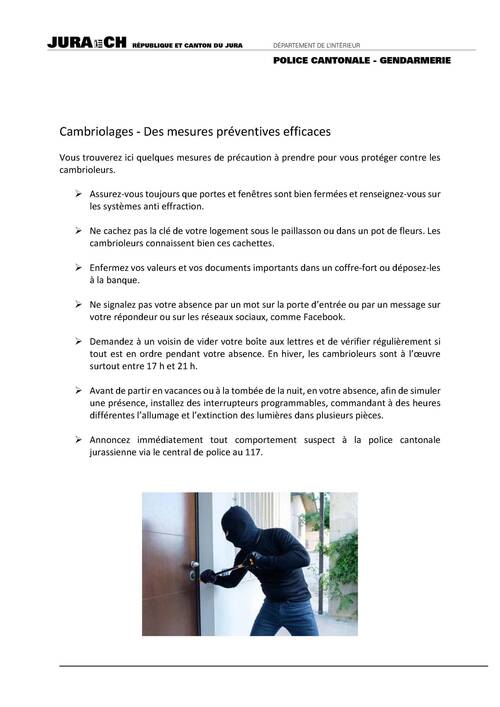 Prévention cambriolages