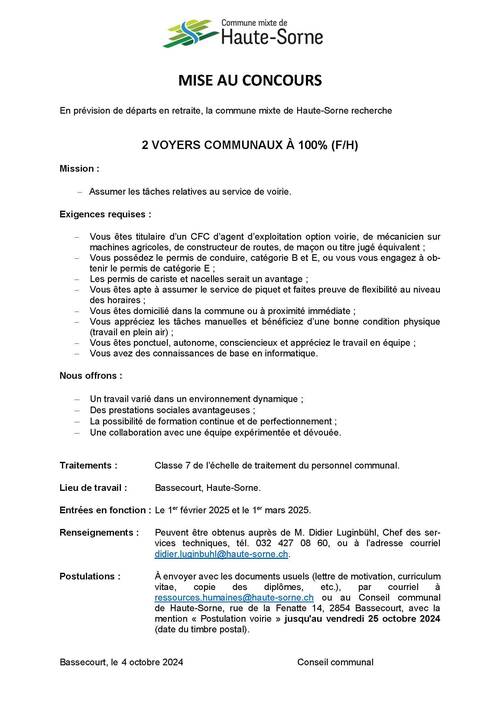 2 VOYERS COMMUNAUX À 100% (F/H)