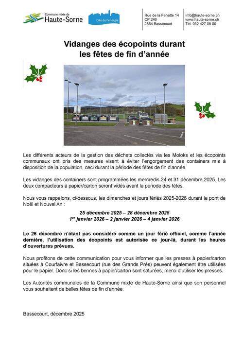 Info vidanges des écopoints durant les fêtes de fin d'année